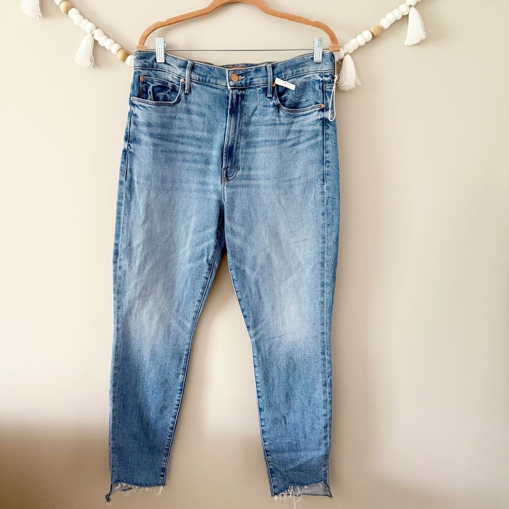 NEW MOTHER The Stunner Zip Step Ankle Fray Jeans Raw Cut Hem Tarrot Time Size 34 - Picture 12 of 14